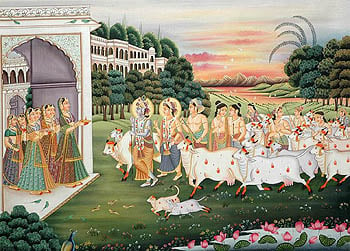 Gopis Welcome Krishna, Balarama and their Companions in the Evening