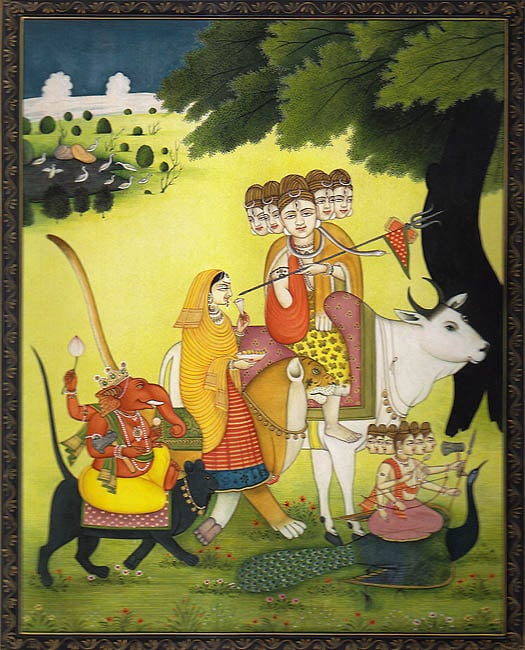 Descenso del Señor Shiva ya su familia de Kailash
