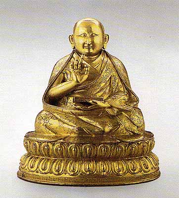 The Second Dalai Lama. Bronze, gilded, with inscription on the reverse: “The valuable omniscient Victorious Lord” Tibet, 16th century.