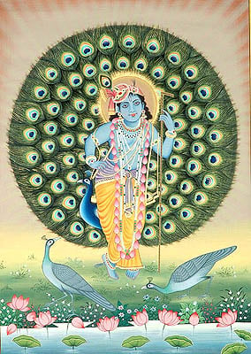 Standing Krishna with Aureole of Peacock Feathers