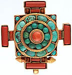 Coral and Turquoise Mandala Gau Box Pendant