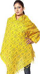 Yellow Hindu Prayer Shawl with Printed Oms All-Over