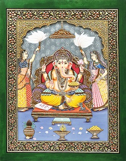 Office and Gift Purpose a Auspicious Hindi God Painting for Every Home Lord Ganesha Wearing Ornaments and Dancing 