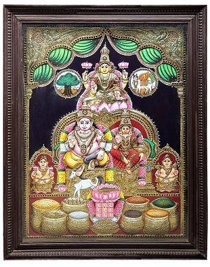 Multi Color Exotic India Large Size Goddess Lakshmi Seated on Lotus Throne with Floral Aureole