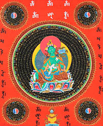 Goddess Green Tara Mandala with Syllable Mantra and Auspicious Symbols