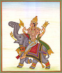 Lord Indra Riding His Three Trunked Vehicle
