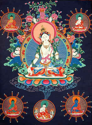 Goddess White Tara and Cosmic Buddhas