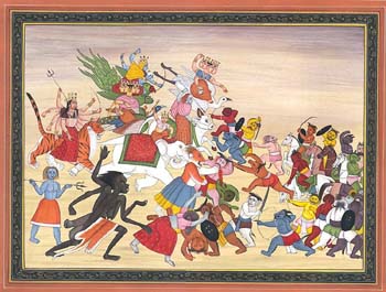 Matrikas and Mahavidyas Battling Against Demons