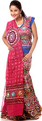 Pink Ghagra Choli from Kutch with Embroidered Sequins and Embroidery