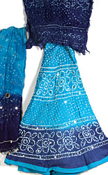 Blue Shaded Bandhani Lehenga Choli with Sequins