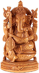 Seated on Conch Lord Ganesha Plays a Musical Instrument